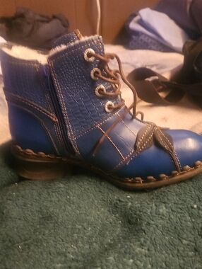 Women's Blue Lace-Up Faux Fur Ankle Boots